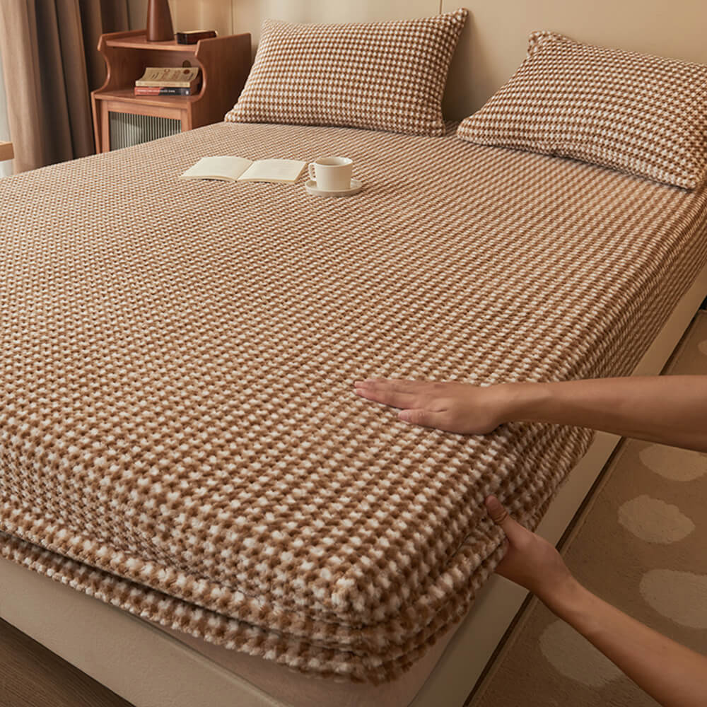 Klassischer, warmer Spannbettlaken-Matratzenbezug aus Samt mit Ananas-Gittermuster