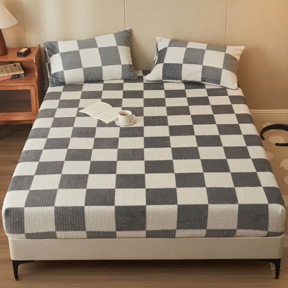 Klassischer, warmer Spannbettlaken-Matratzenbezug aus Samt mit Ananas-Gittermuster