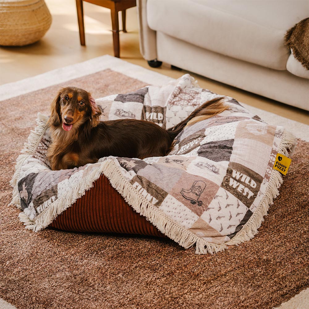 Cama de perros redonda de perros relajante de Boho Tassel lavable - Noche de cazadores