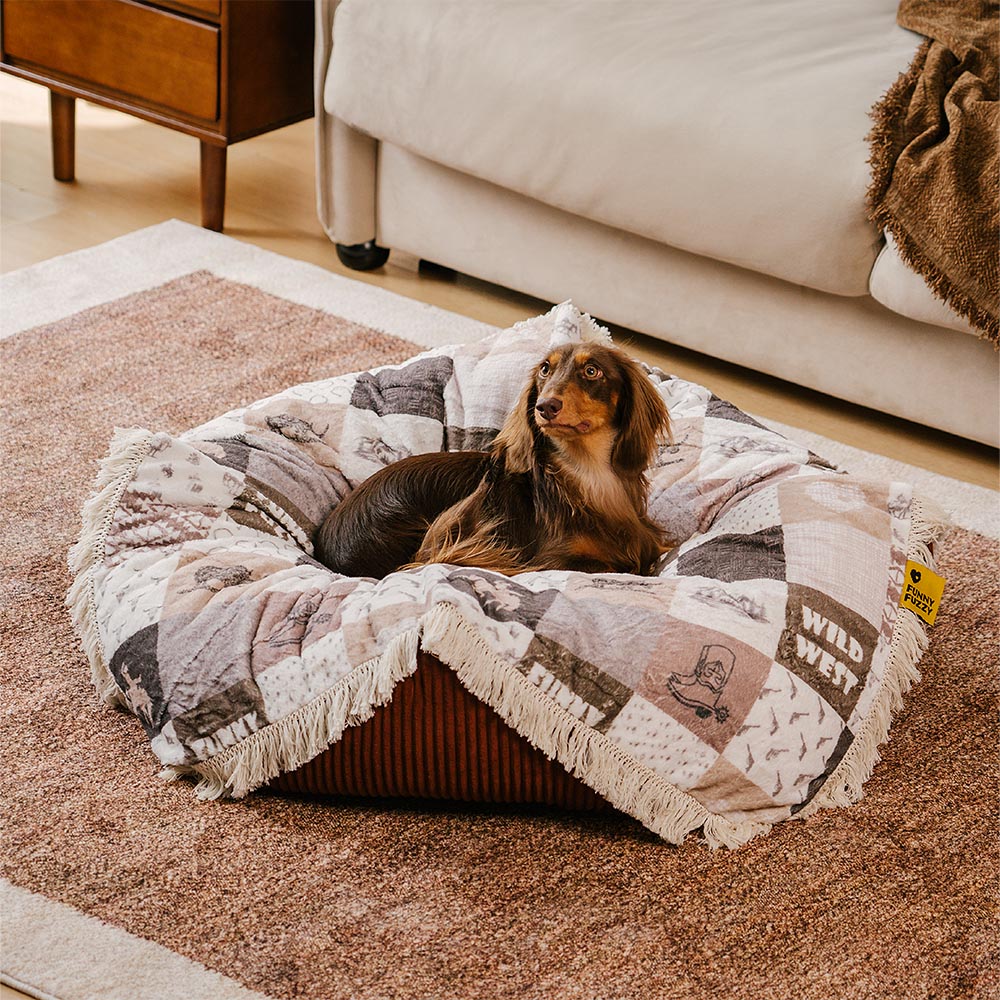 Cama de perros redonda de perros relajante de Boho Tassel lavable - Noche de cazadores
