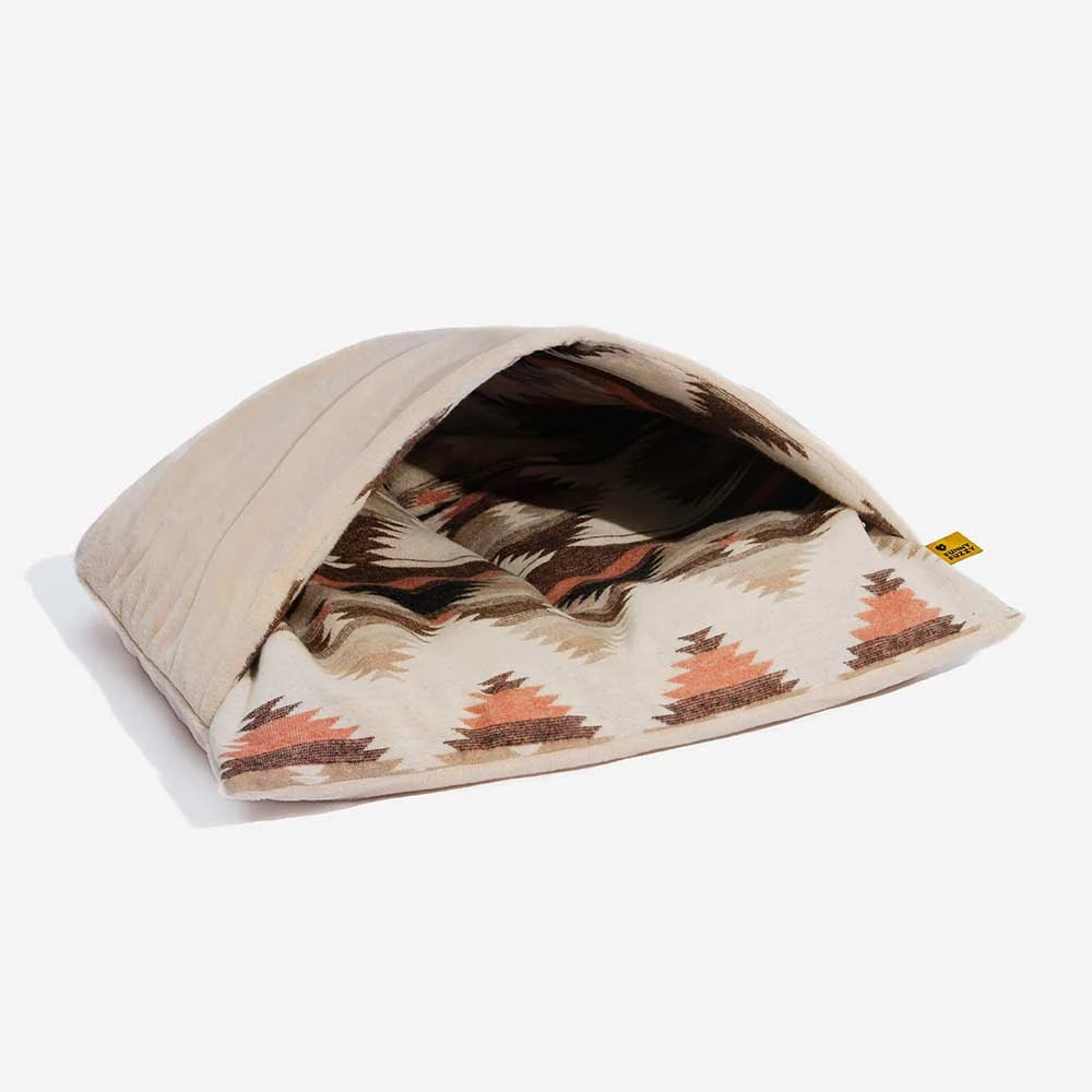 All-Season Reversible Boho Cave Covered Calming Dog Bed - HugSack
