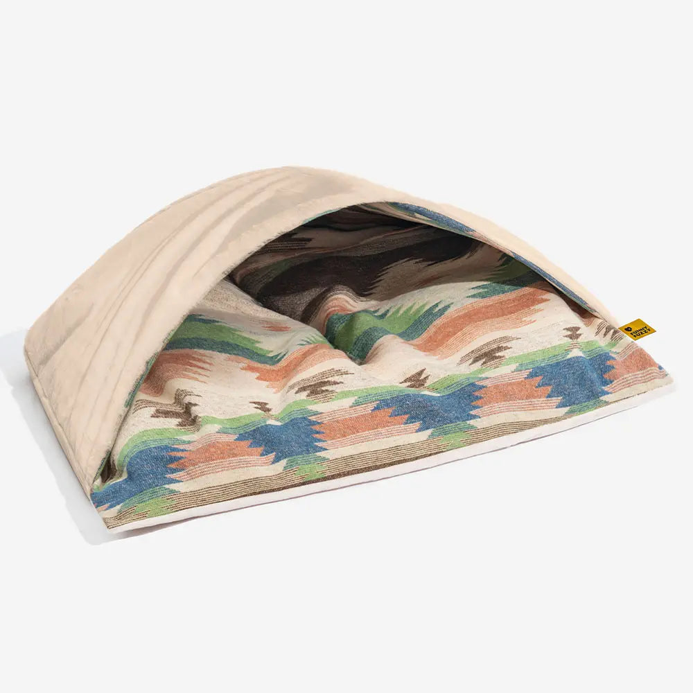 All-Season Reversible Boho Cave Covered Calming Dog Bed - HugSack