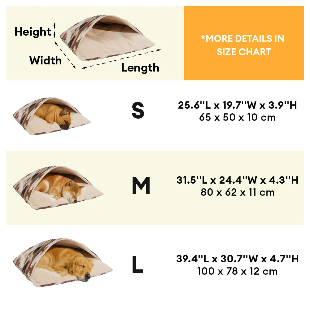 All-Season Reversible Boho Cave Covered Calming Dog Bed - HugSack