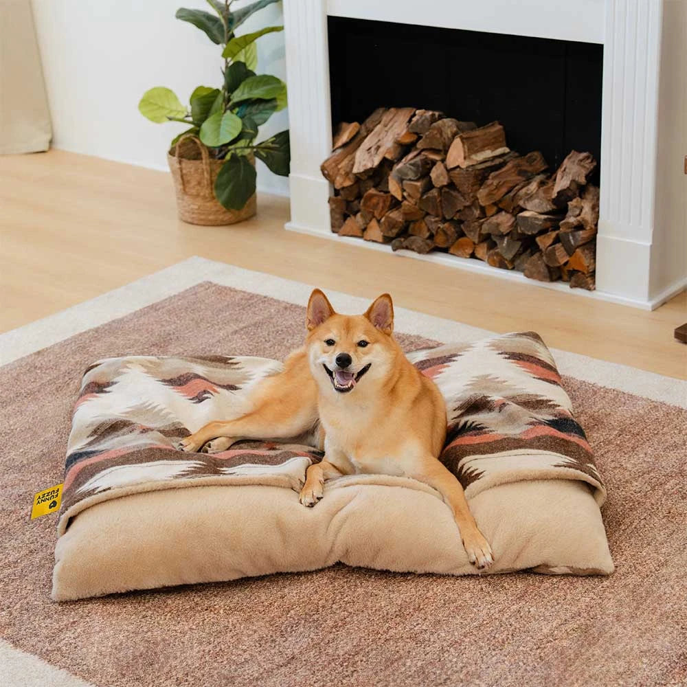 All-Season Reversible Boho Cave Covered Calming Dog Bed - HugSack