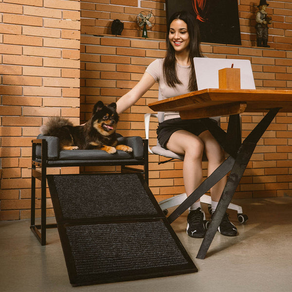 Cama de sofá mascota elevada con rampa para escaleras para salón de noche o percha de ventana de perros