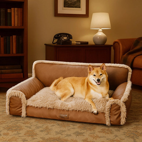 Luxe Faux Leather&Plush Removable Sponge Orthopedic Dog Bed - WarmRest