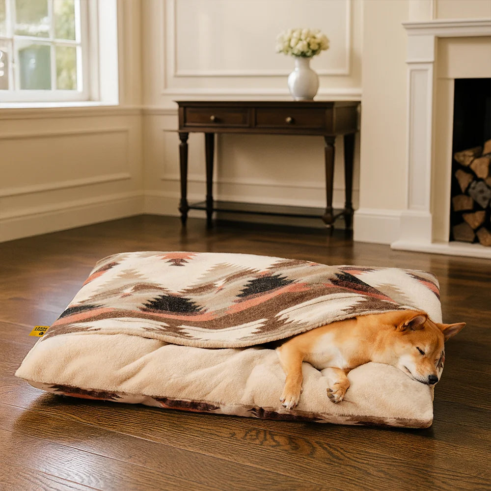 All-Season Reversible Boho Cave Covered Calming Dog Bed - HugSack