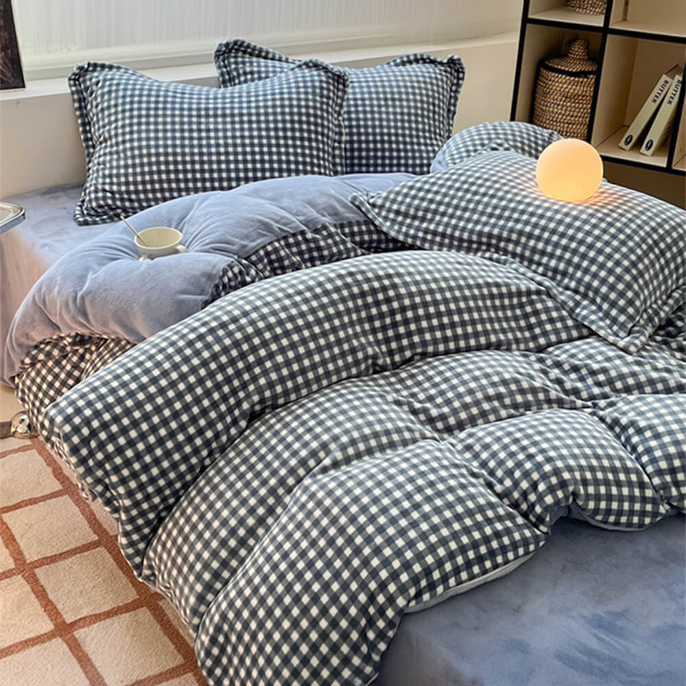 Juego de cama de terciopelo de la leche a cuadros antiestática