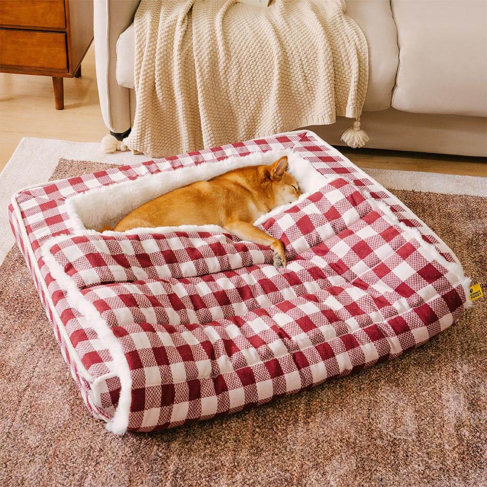 Cama clásica de perros ergonómico a cuadros a cuadros - expandible lavable