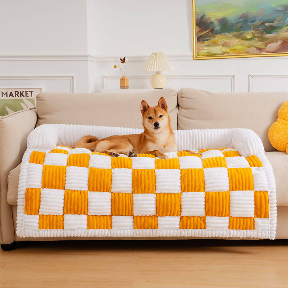 Cubiertas de protector de muebles de alfombrilla para perros a cuadros cuadros de crema cuadrado