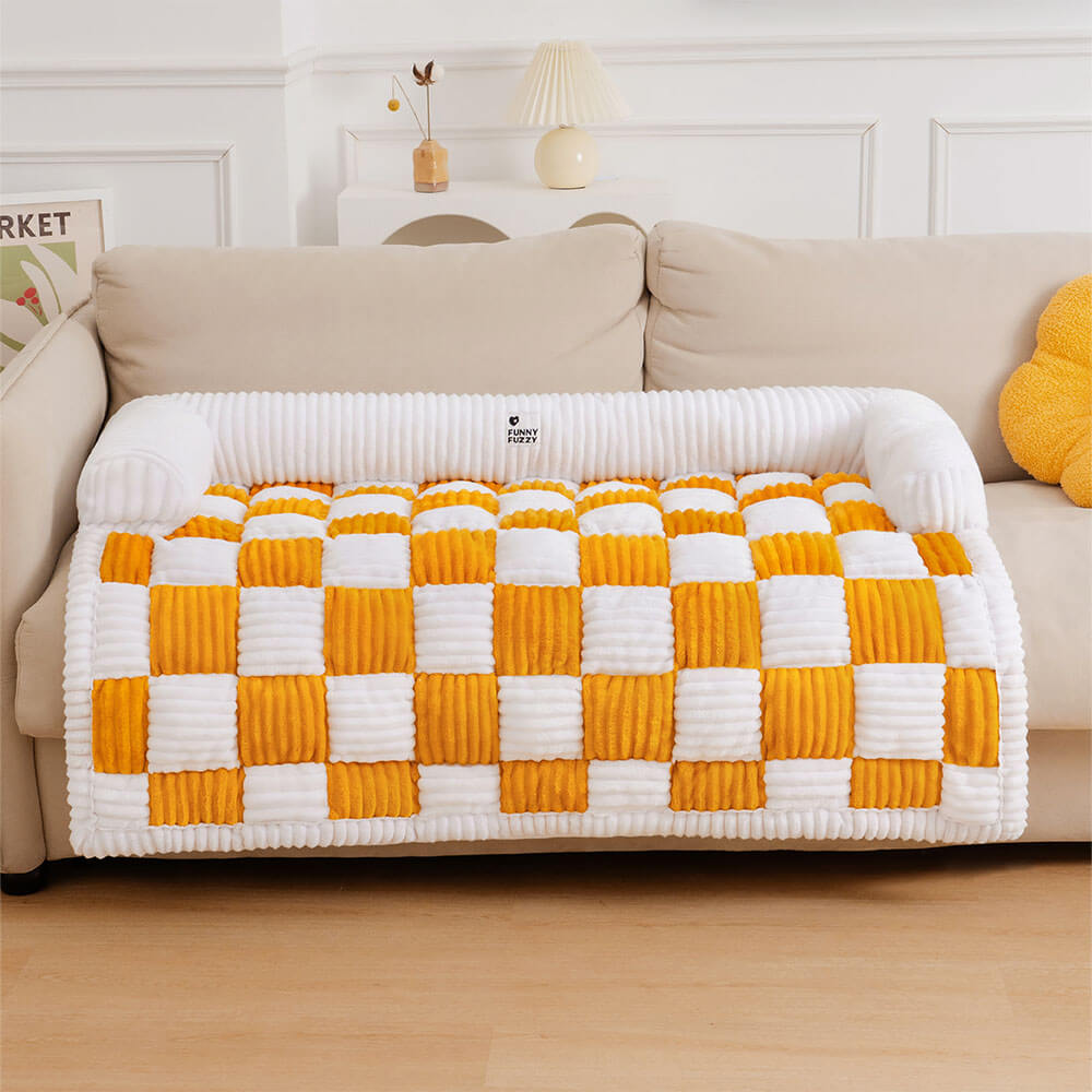 Cubiertas de protector de muebles de alfombrilla para perros a cuadros cuadros de crema cuadrado