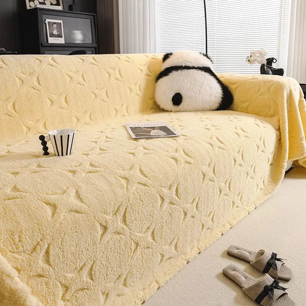 Cream Textured Jacquard Design Sofa Decorative Throw Couch Cover