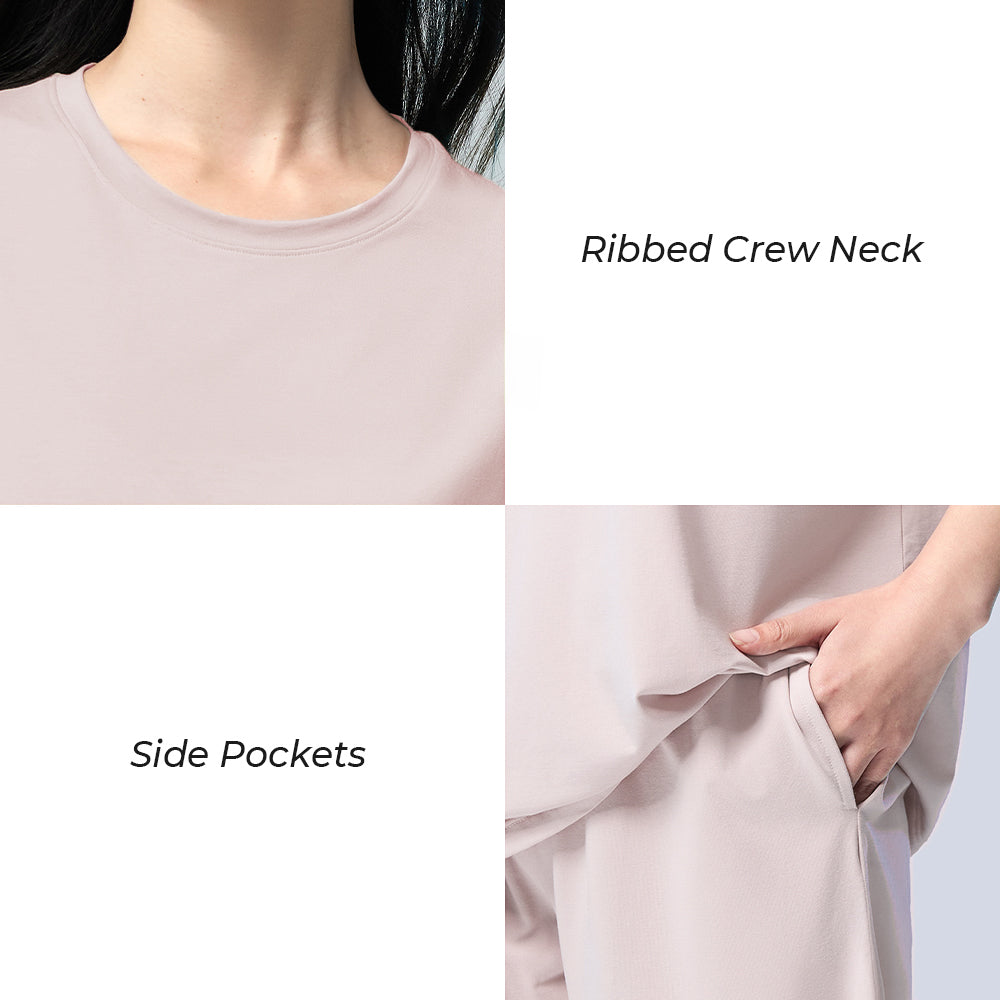 Eco-friendly Pet Hair Resistant Pure Color Crew Neck Short Sleeve Couples Pajama Set