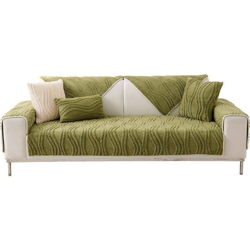 Elegant Grey Textured Non-Slip Thick Plush Couch Cover