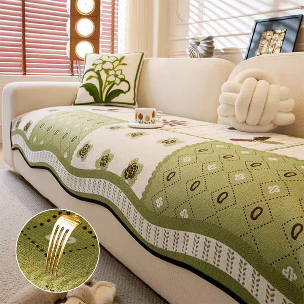 Chenille Scratch-resistant Fabric Pastoral Style Irregular Shaped Non-slip Couch Cover