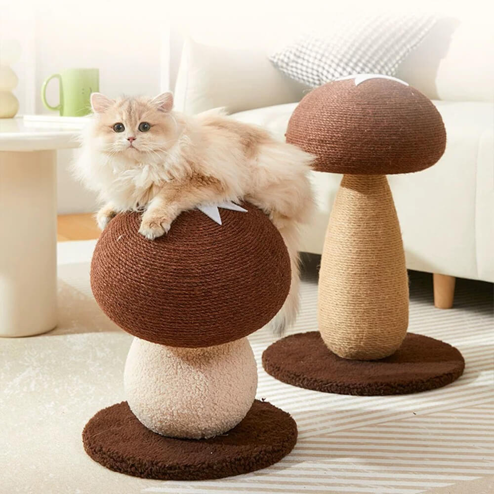 Poste de rasguño de sisal natural en forma de hongo para gatos grandes