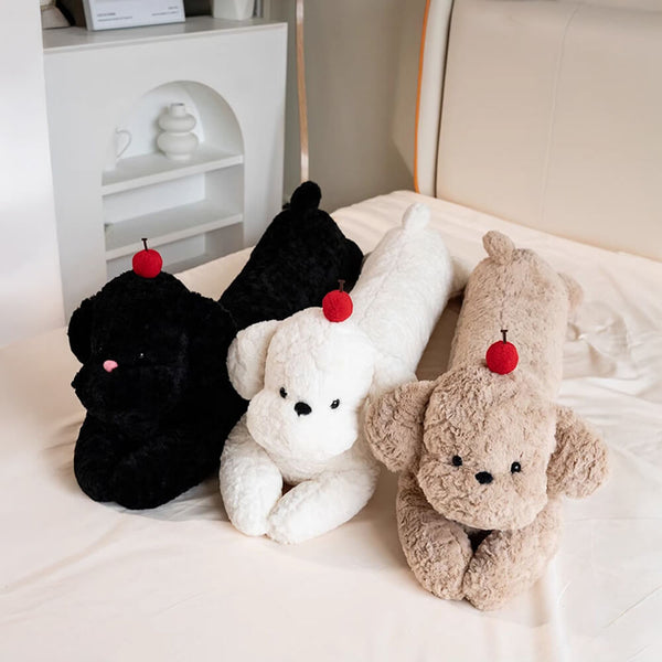 Plush Cherry Dog acogedor saliendo almohada de sofá largo