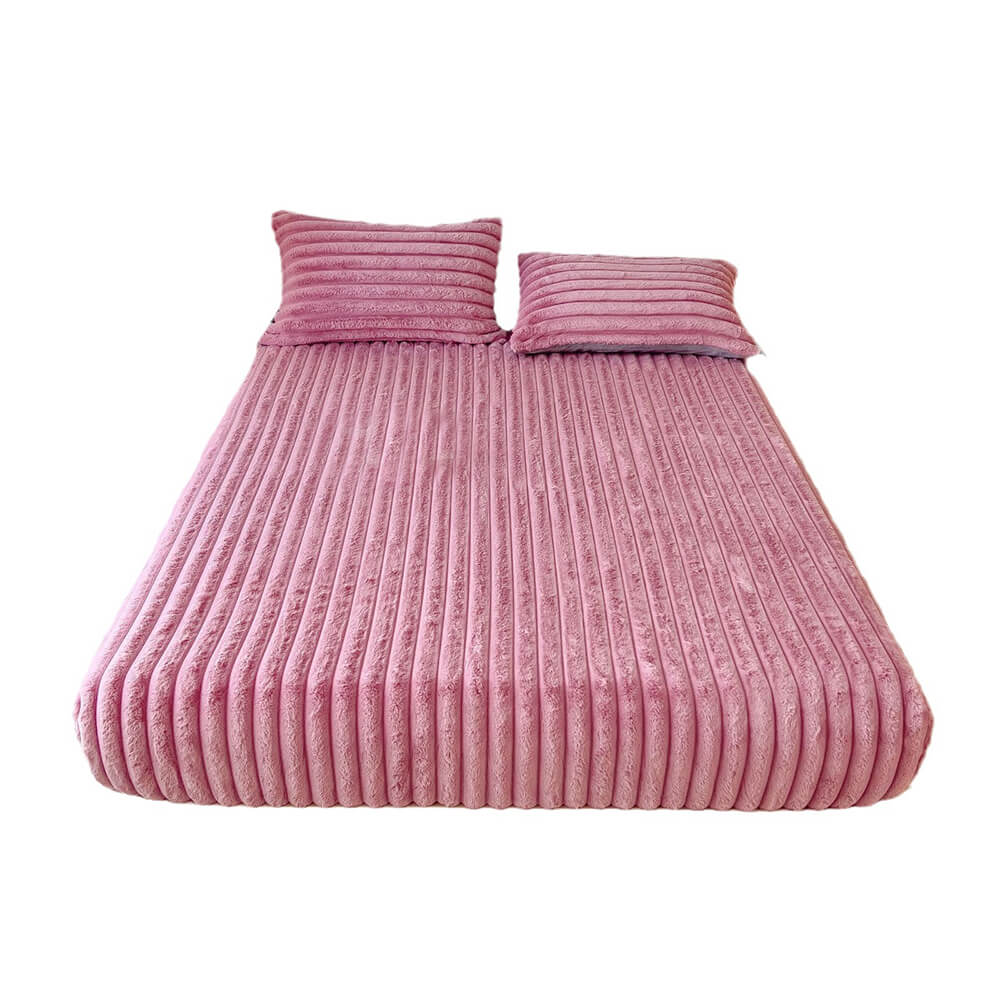 Stripe vertical Faux Faux Rabbit Fur Cattress Protector Inscribido Hoja