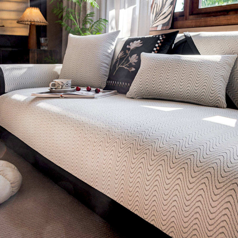 Chenille Anti-Slip Cat-Scratch Resistant Wavy Texture Premium Couch Cover