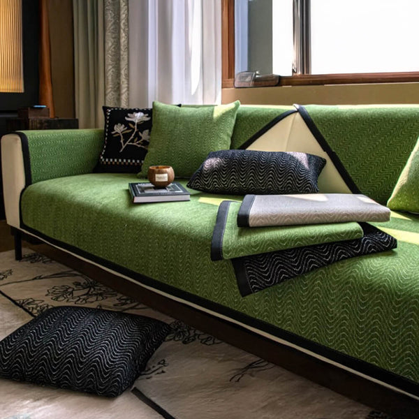 Chenille Anti-Slip Cat-Scratch Resistente a la textura ondulada Cubierta del sofá Premium