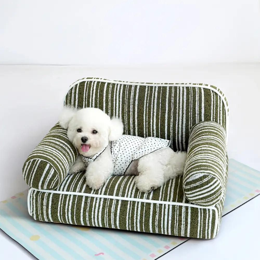 Chenille Striped Jacquard Velvet Dog Sofa Bed for Puppies