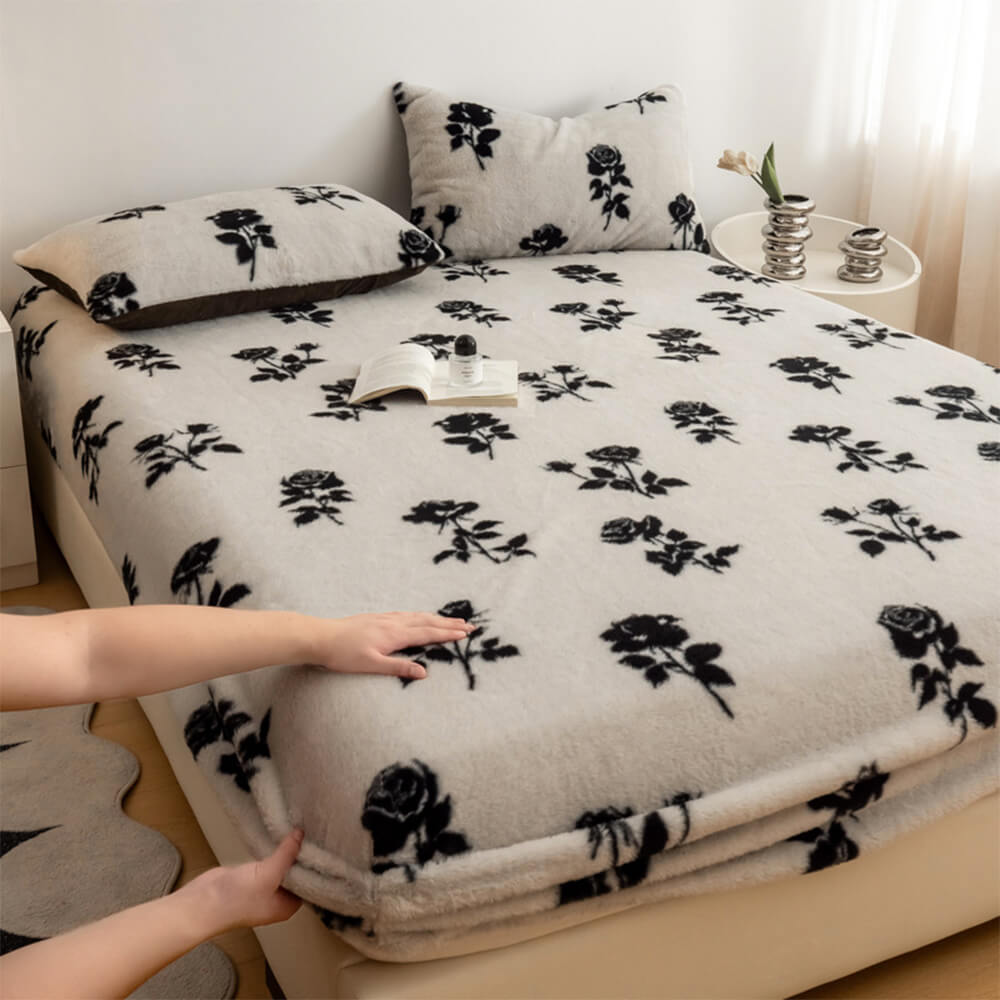 Estampado de leopardo Faux Faux Rabbit Fur Cubierta de colchón de hojas calientes