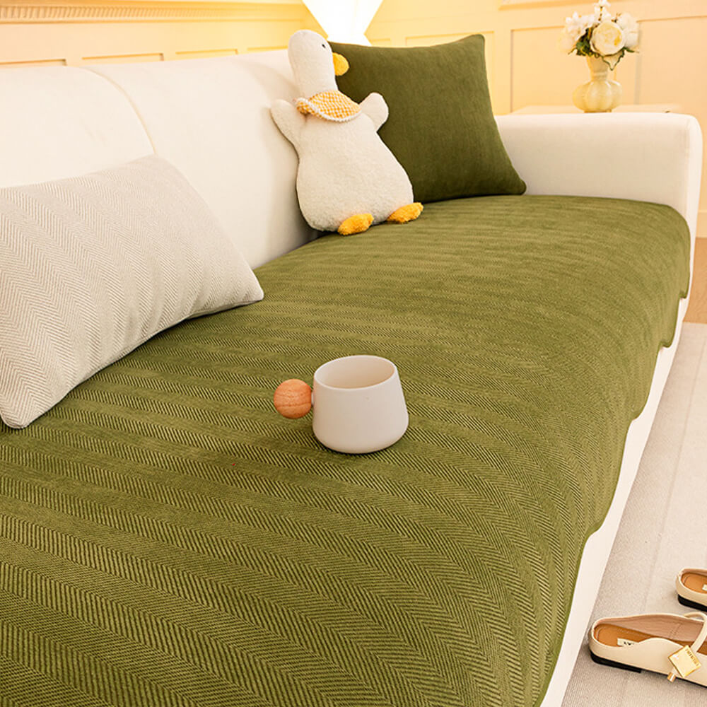 Minimalist Herringbone Chenille Non-Slip Wavy Edge Couch Cover