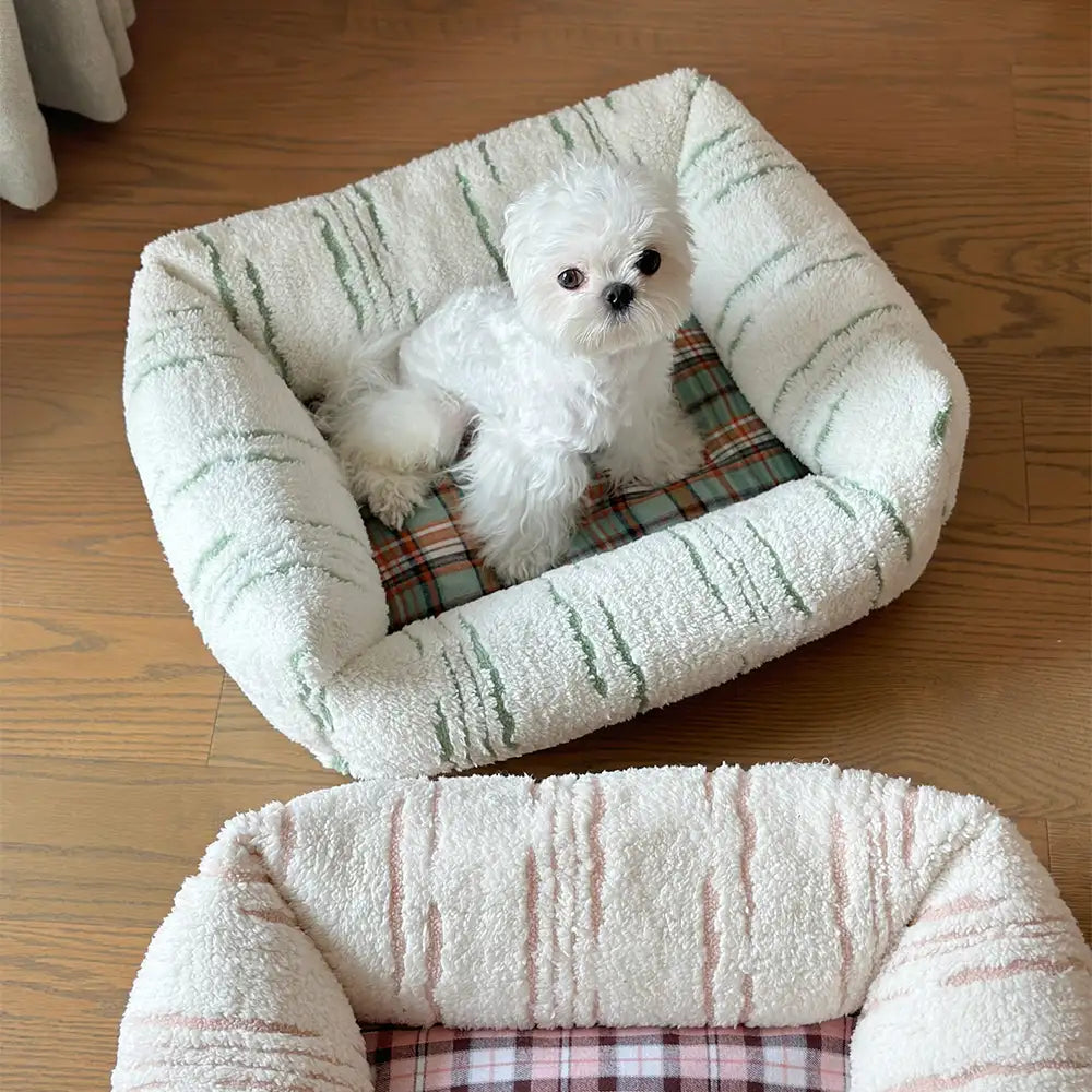 Modern Plaid Plush Thickened Square Calming Dog Bed