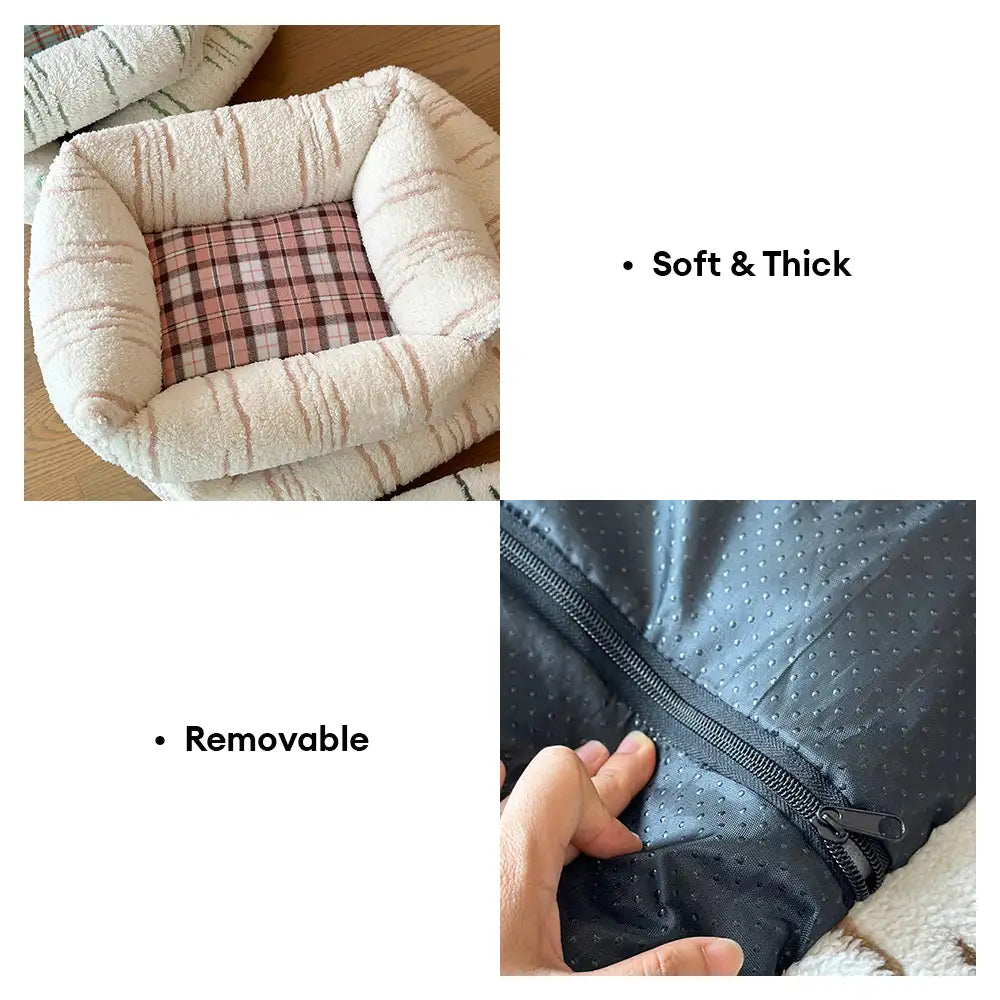 Modern Plaid Plush Thickened Square Calming Dog Bed