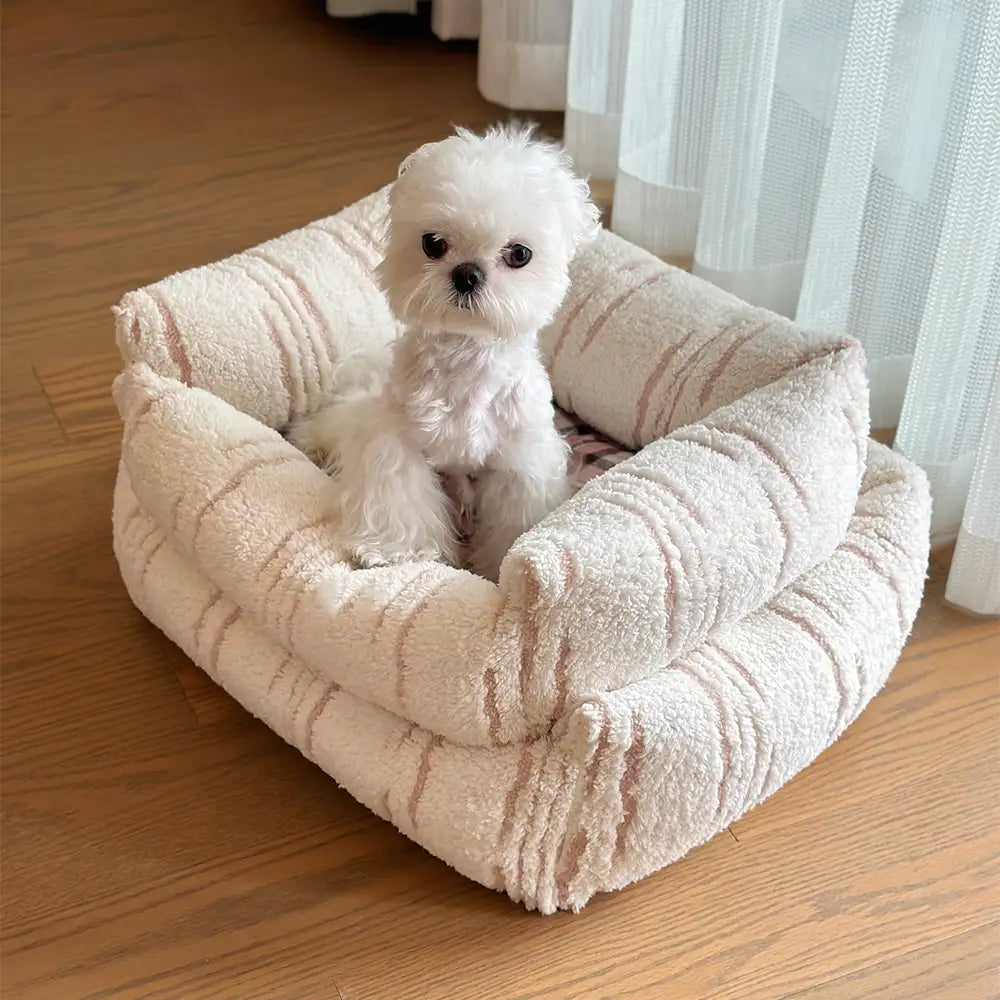 Modern Plaid Plush Thickened Square Calming Dog Bed