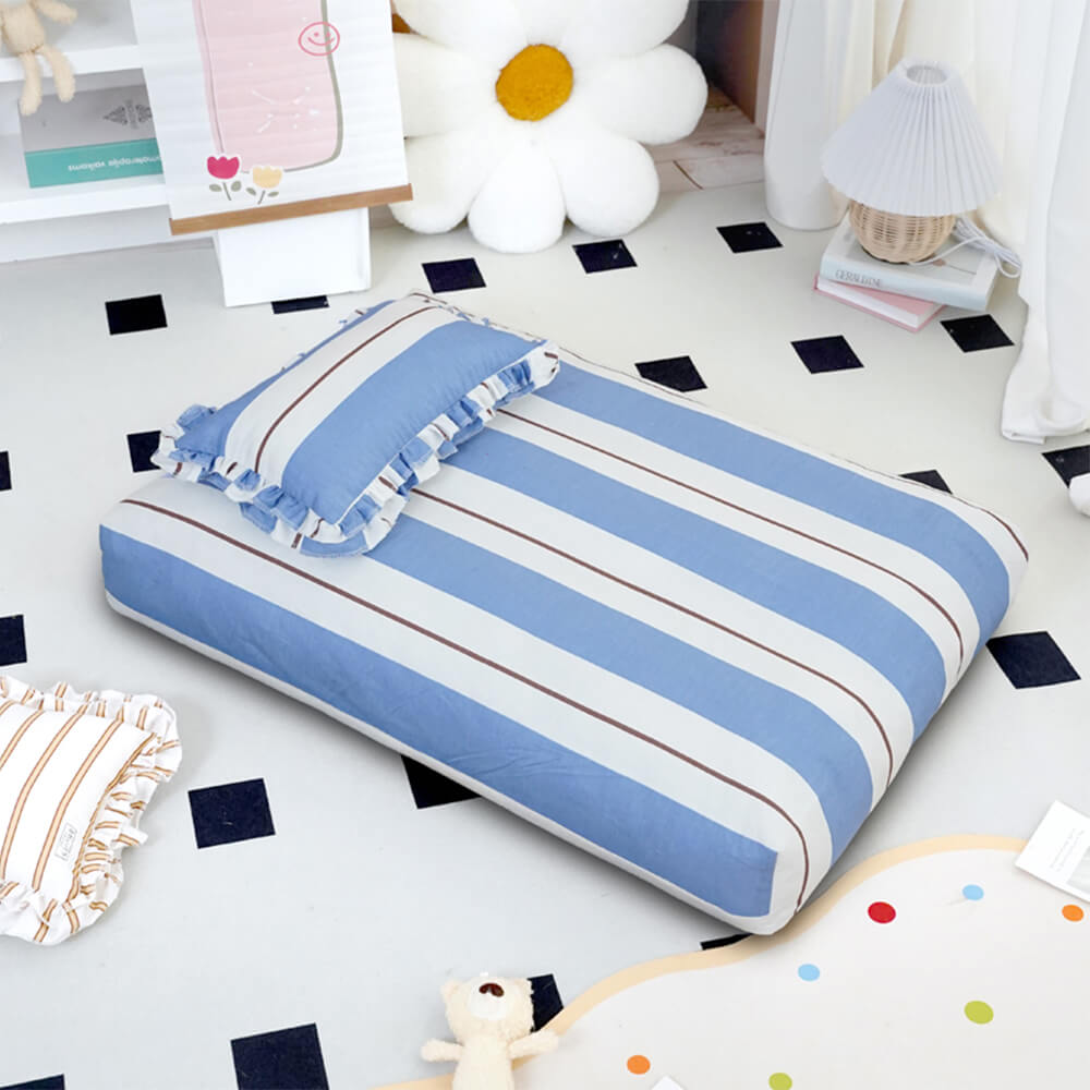 Striped Cotton Thick Padded & Soft Dog Pillow Bed