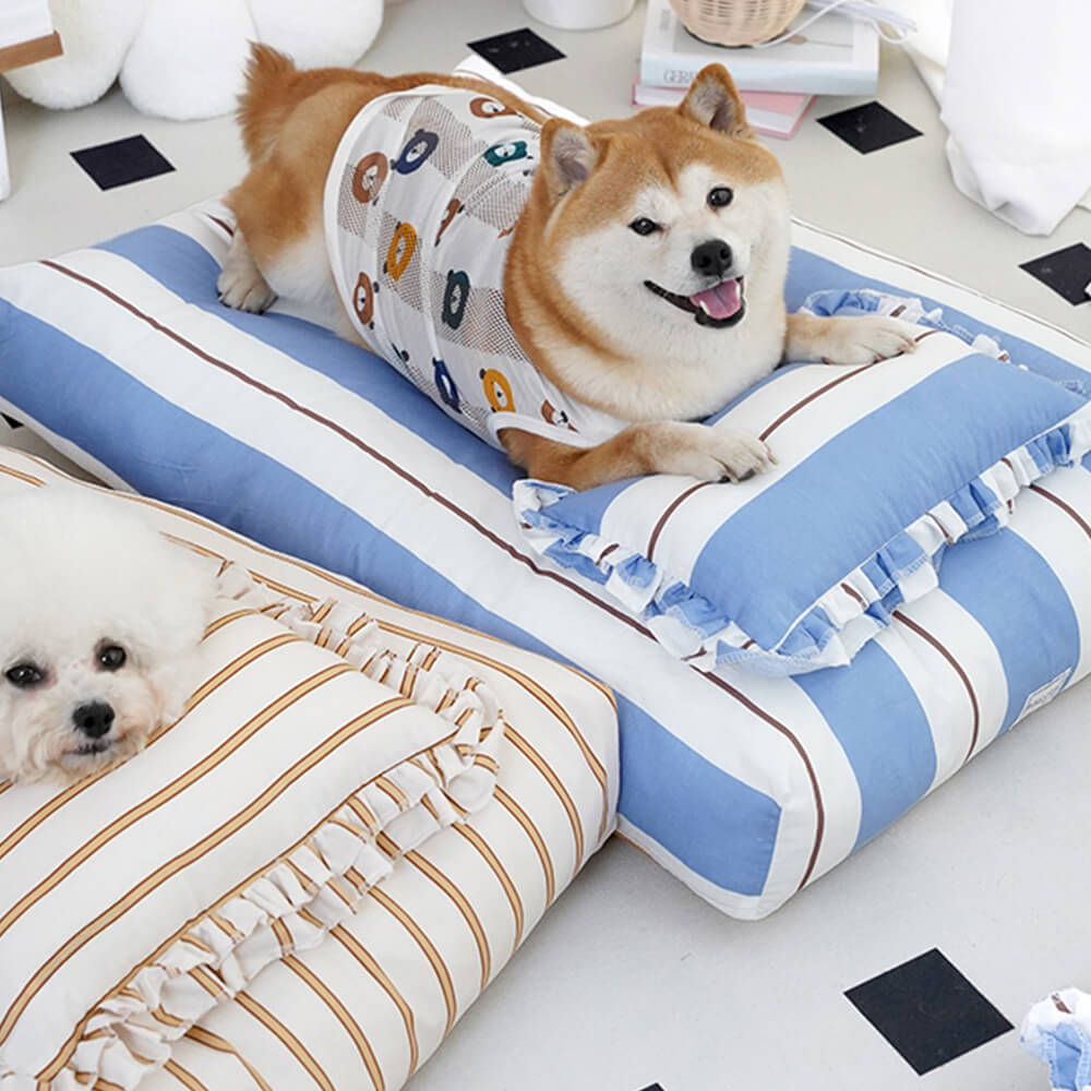 Striped Cotton Thick Padded & Soft Dog Pillow Bed