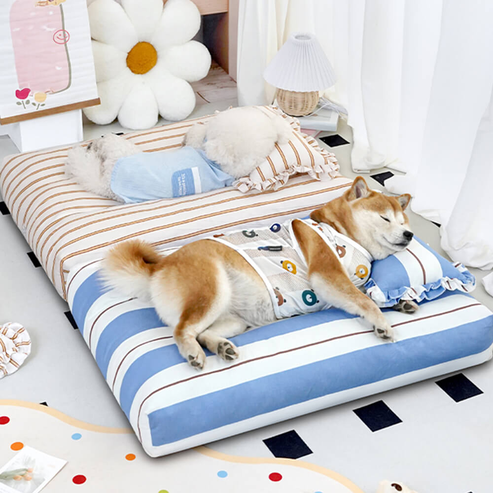 Striped Cotton Thick Padded & Soft Dog Pillow Bed
