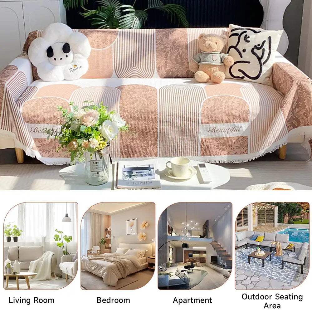 Waffle Texture Fabric Breathable Skin-Friendly Furniture Decorative Couch Cover