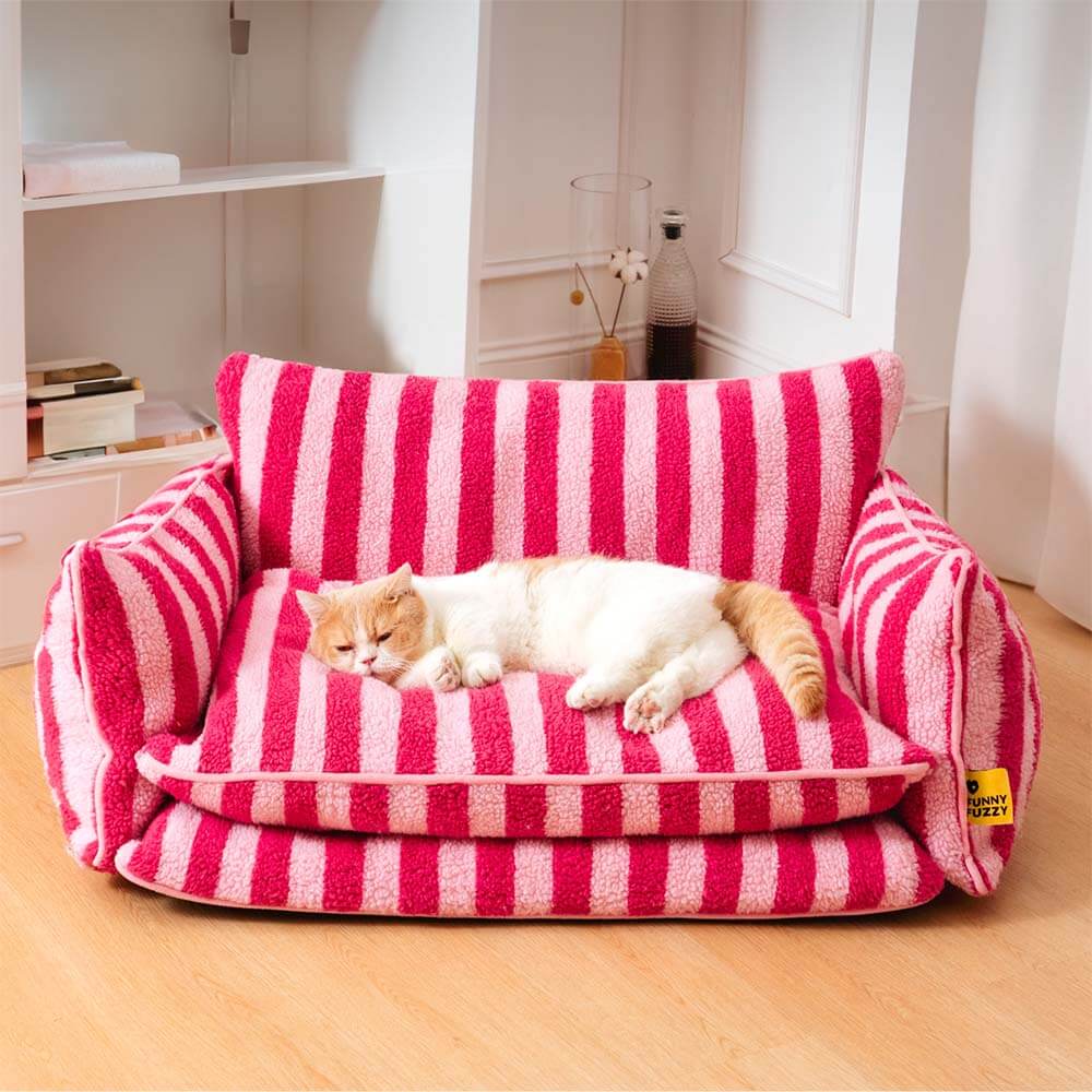 Cama de gato de doble capa de falso a rayas de moda