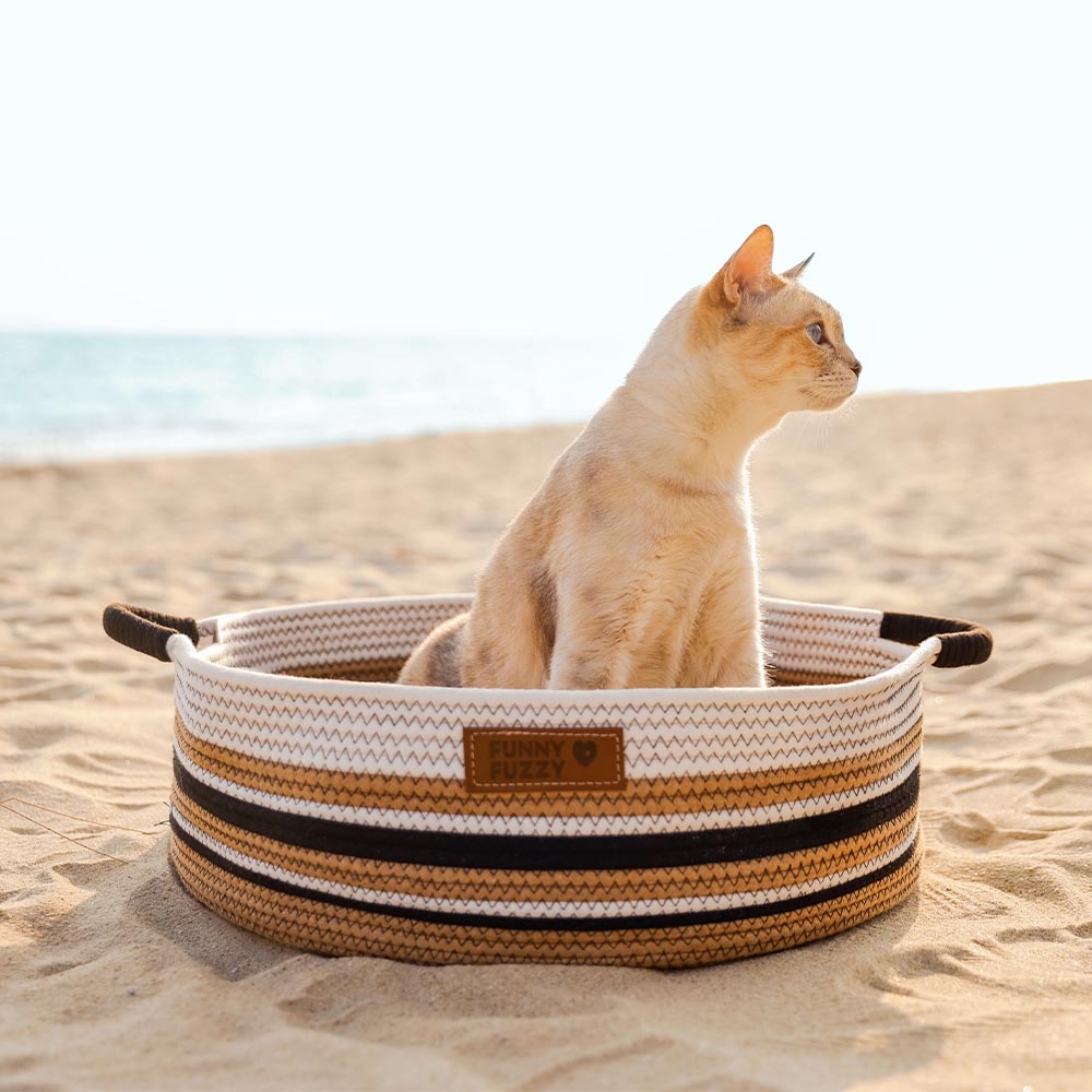 Handmade Lightweight Cotton Woven Beach Bag Pet Carrier- Summer Vacation