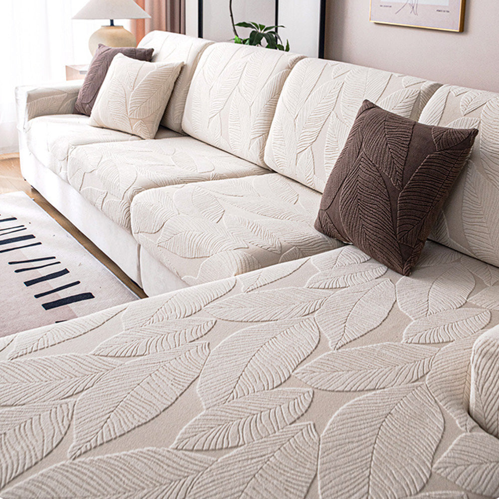 Modern Leaf Jacquard Water-Repellent Anti-Scratch Stretch Full Wrap Couch Cover