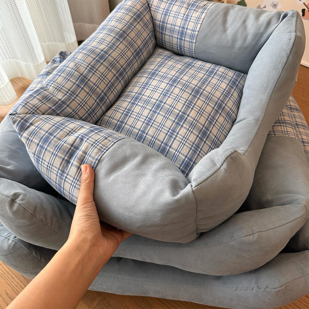Gingham Leisure extraíbles de refugio engrosado en cama de perro y gato