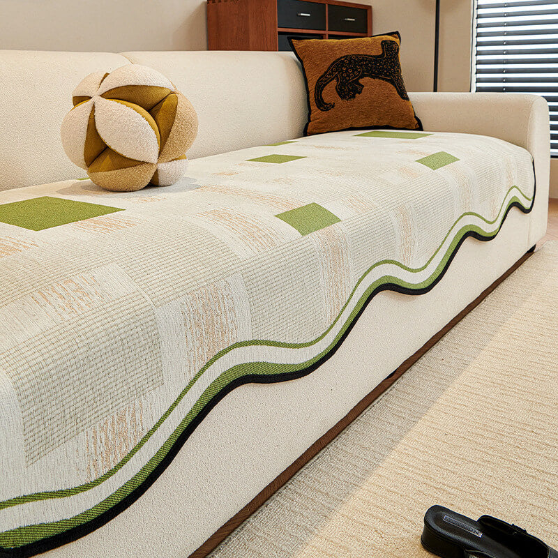 Vintage Chenille Irregular Patchwork Couch Cover