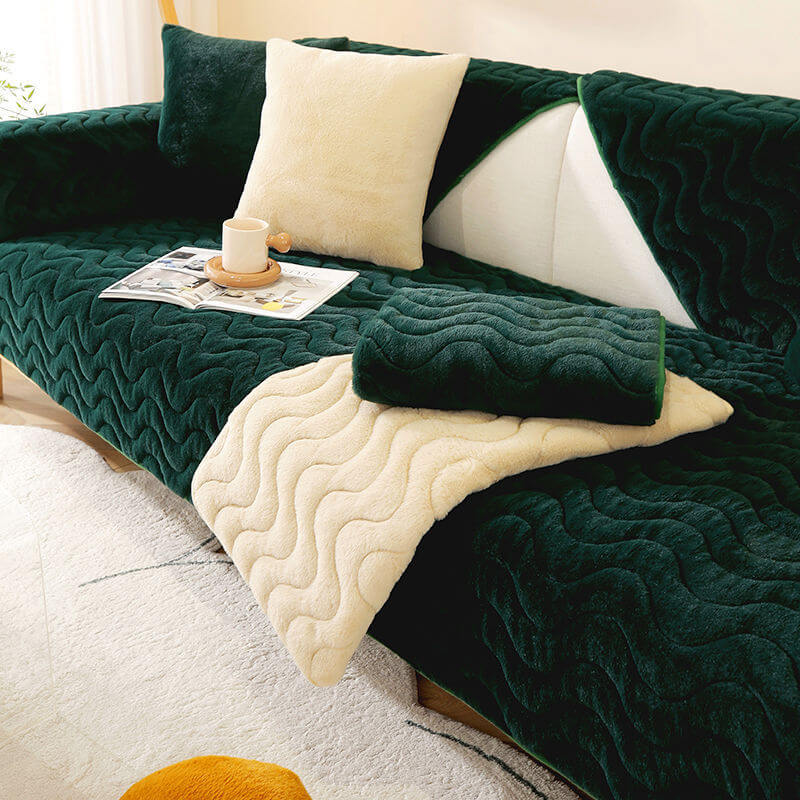 Wave Pattern Soft Plush Non-slip Couch Cover