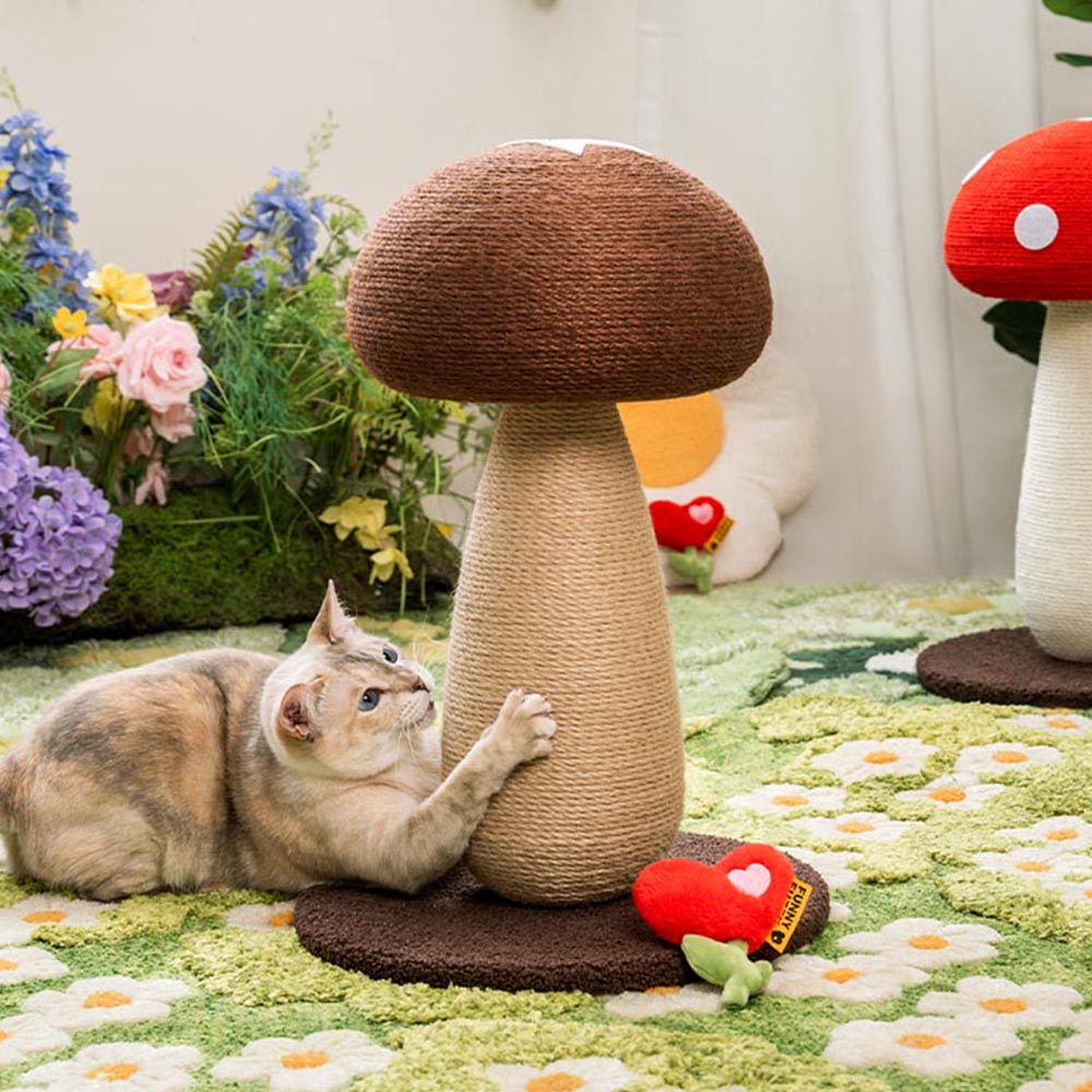 Handcrafted Mushroom-Shaped Natural Sisal Scratching Post for Large Cats