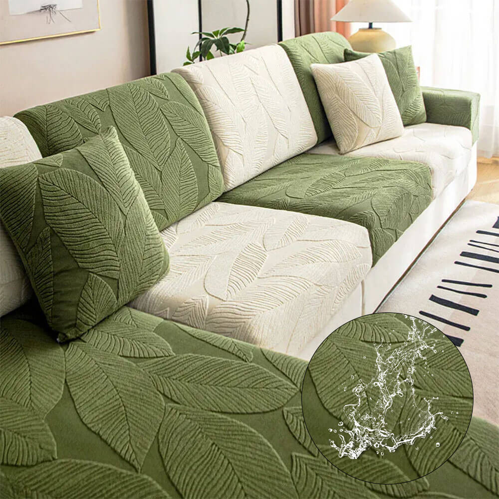 Modern Leaf Jacquard Water-Repellent Anti-Scratch Stretch Full Wrap Couch Cover