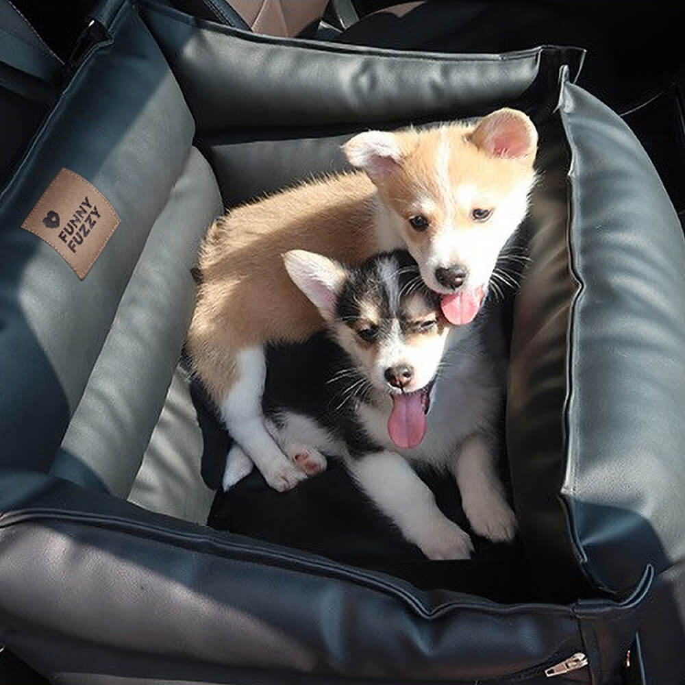 Full Leather Dog Pet Car Seat Bed - Fort - FUNNYFUZZY
