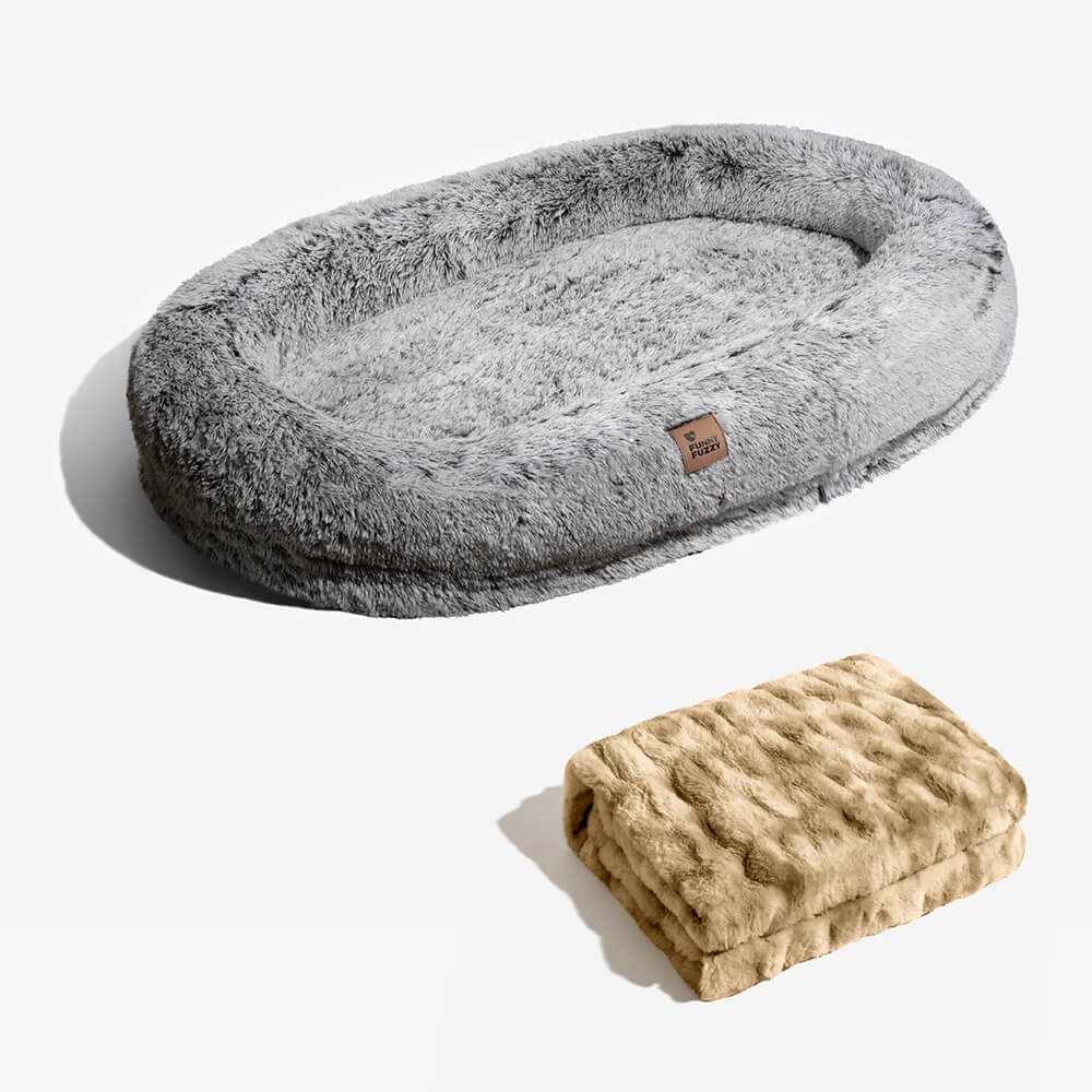 Luxury Super Large Human Dog Bed With Super Soft Pet Throw Blanket - FUNNYFUZZY