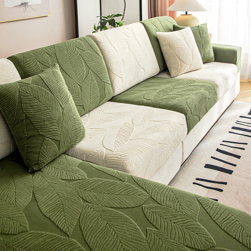 Modern Leaf Jacquard Water-Repellent Anti-Scratch Stretch Full Wrap Couch Cover