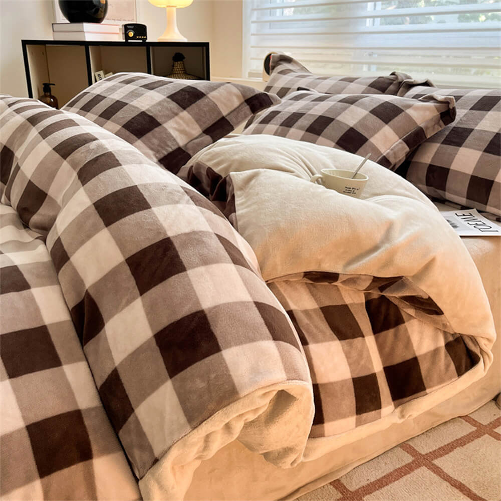 Juego de cama de terciopelo de la leche a cuadros antiestática