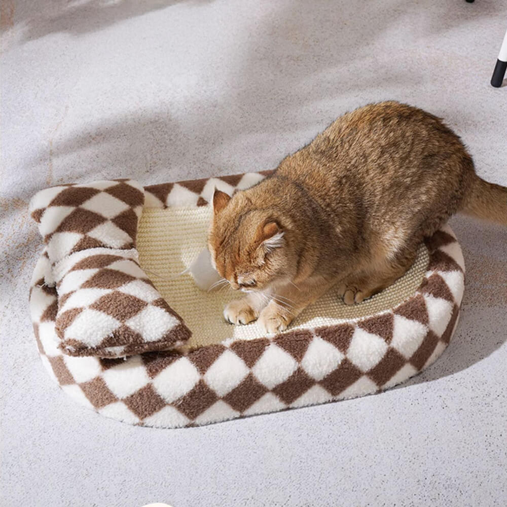 Cama de gato Sisal de tablero de ajedrez con tablero de rascado integrado: elegante y duradero