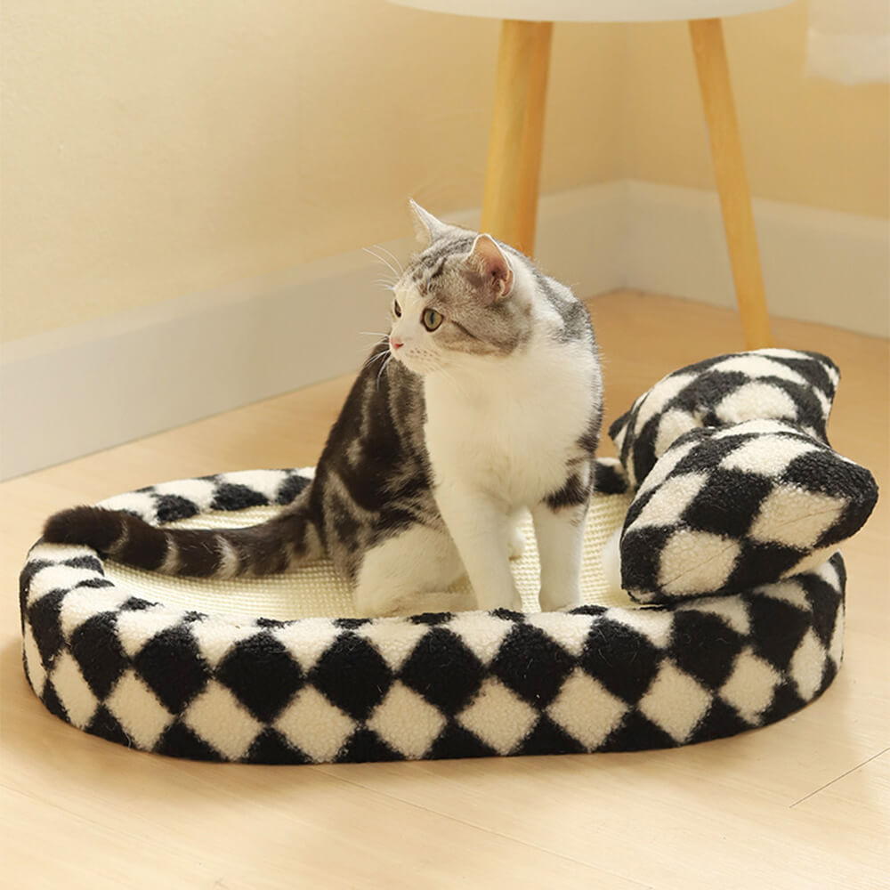 Cama de gato Sisal de tablero de ajedrez con tablero de rascado integrado: elegante y duradero