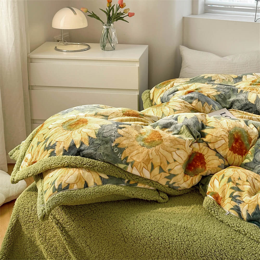Velvet de leche con estampado floral y sherpa juego de sábanas de doble cara