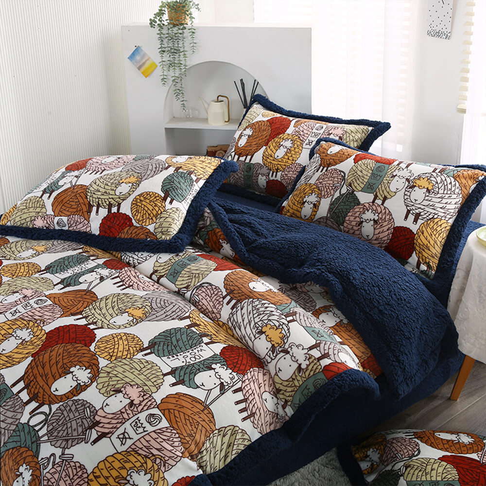 Velvet de leche con estampado floral y sherpa juego de sábanas de doble cara